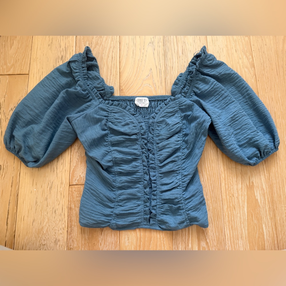 Women’s Victorian balloon sleeve‎ top blue regency renaissance wuthering heights